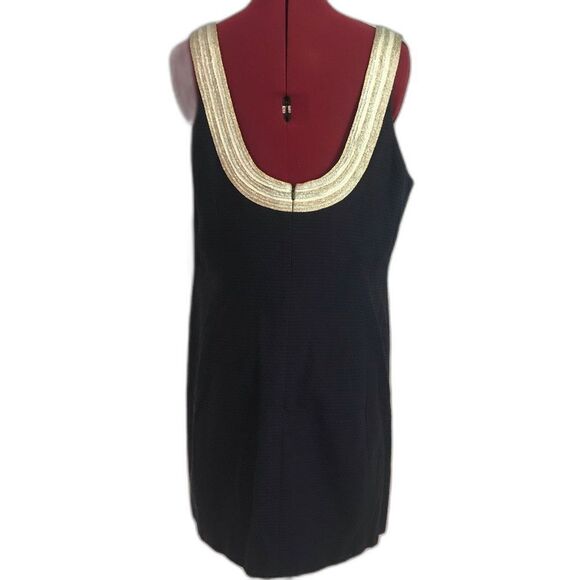 Lilly Pulitzer Valli Shift Dress Women's Size 14 Navy Blue w/Gold & Silver Trim - Picture 4 of 12